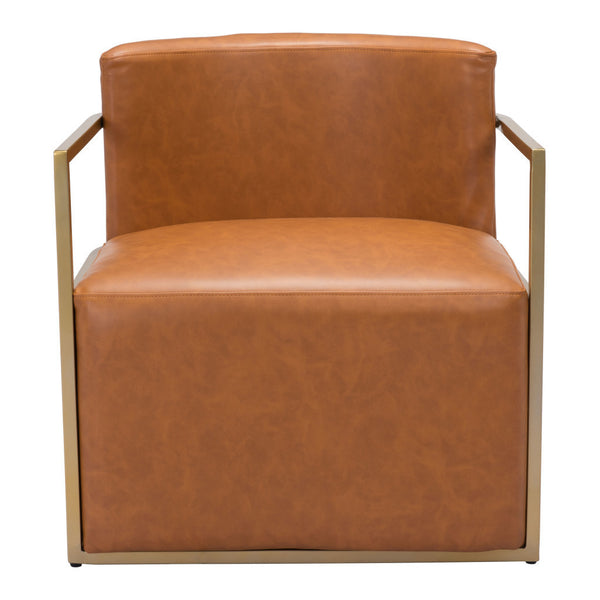Homeroots 27" Brown And Gold Faux Leather Arm Chair   556474