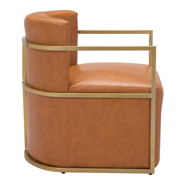 Homeroots 27" Brown And Gold Faux Leather Arm Chair   556474