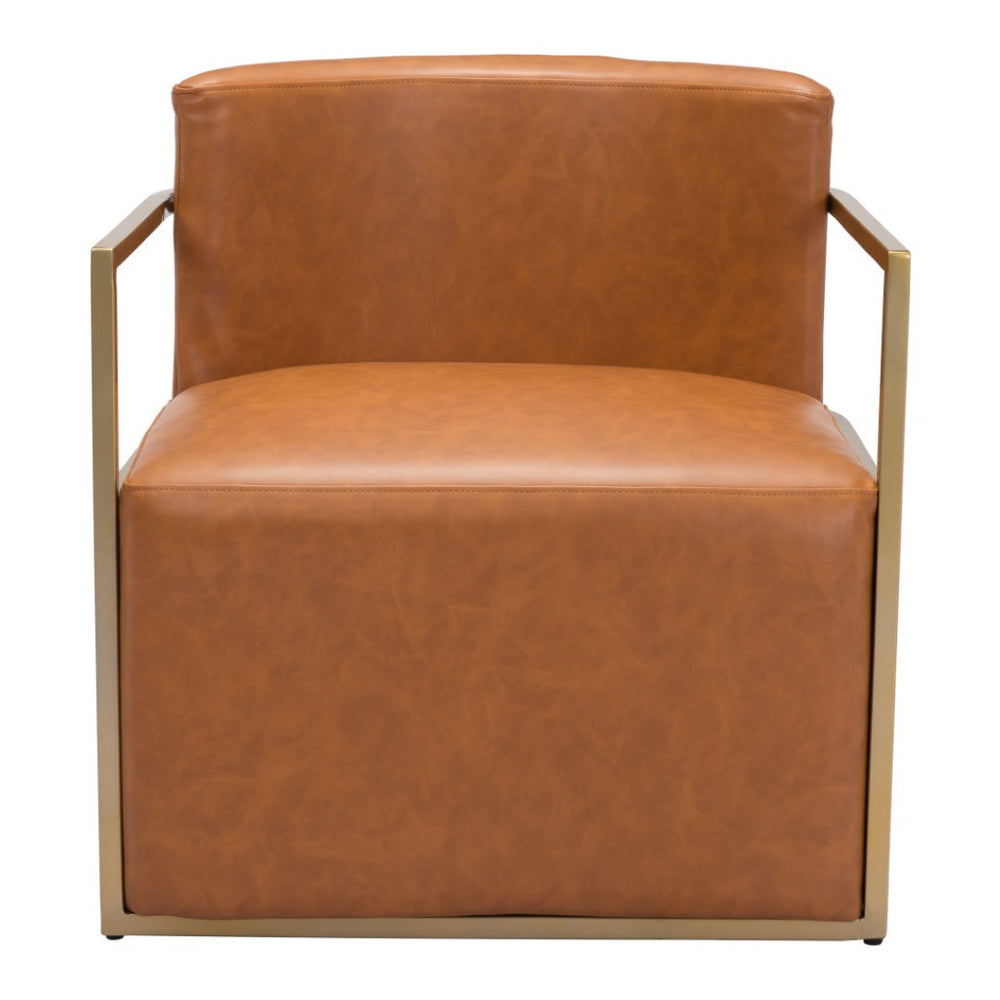 HomeRoots 27" Modern Brown and Gold Faux Leather Armchair - Stylish Comfort for Living Room or Home Office 556474