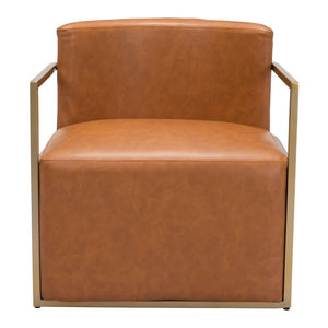 Homeroots 27" Brown And Gold Faux Leather Arm Chair   556474