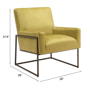 HomeRoots 26" Olive Green Velvet Arm Chair with Bronze Legs - Stylish Comfort for Modern Living Spaces 556478