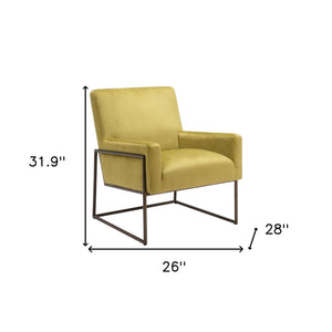 Homeroots 26" Olive Green And Bronze Velvet Arm Chair   556478