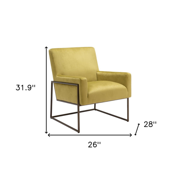 Homeroots 26" Olive Green And Bronze Velvet Arm Chair   556478