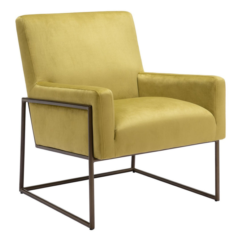 HomeRoots 26" Olive Green Velvet Arm Chair with Bronze Legs - Stylish Comfort for Modern Living Spaces 556478