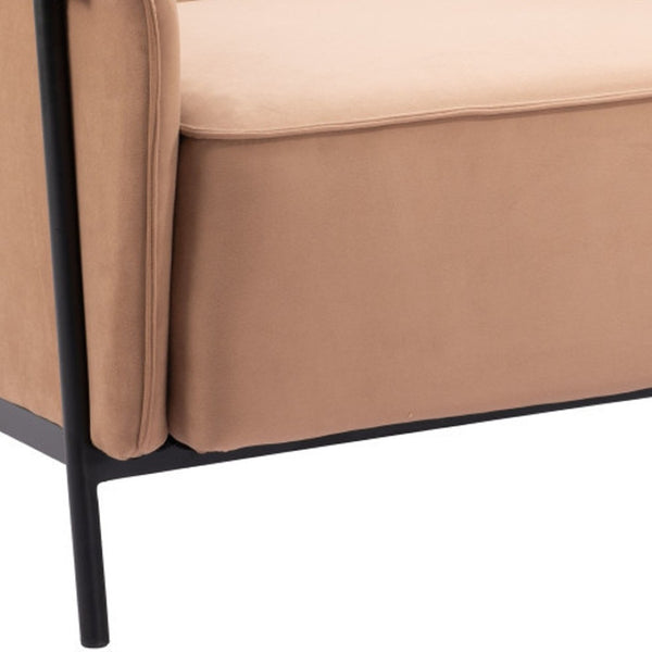 HomeRoots 35" Tan and Black Upholstered Arm Chair - Modern Comfort with Chic Style for Living Room & Office 556482