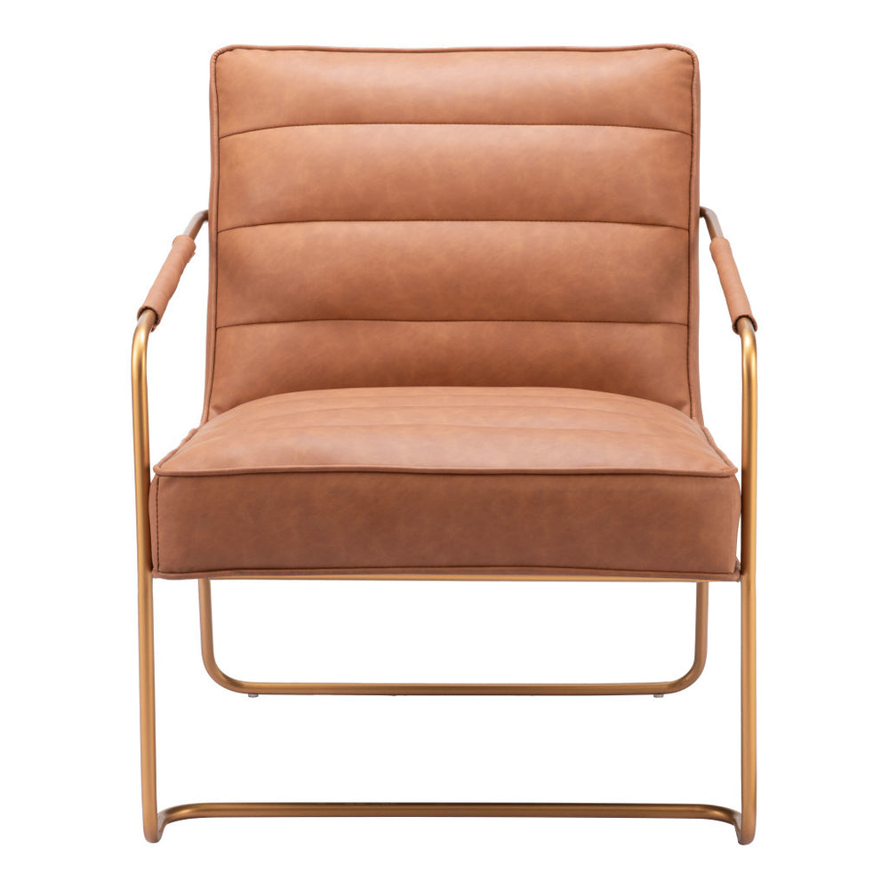 Homeroots 25" Brown And Gold Faux Leather Tufted Arm Chair   556485