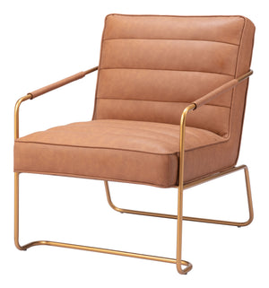 Homeroots 25" Brown And Gold Faux Leather Tufted Arm Chair   556485