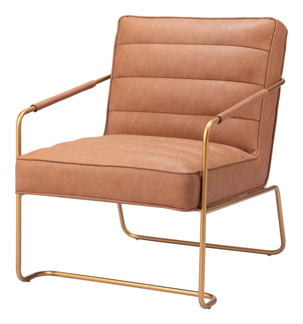 Homeroots 25" Brown And Gold Faux Leather Tufted Arm Chair   556485