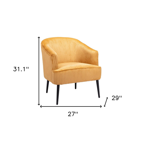 Homeroots 26" Yellow And Black Corduroy Tufted Arm Chair   556488