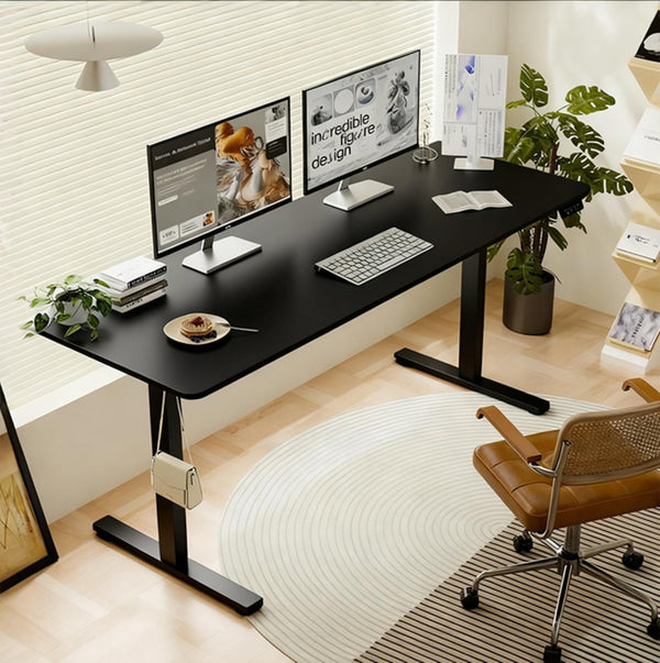 English Elm 55"×24" Electric Sit Stand Desk Steel Frame with Memory Presets and Usb-c Charging Port Black W614P376322