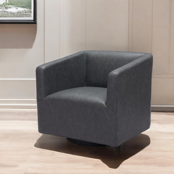 Homeroots 30" Gray And Black Faux Leather Arm Chair   556497