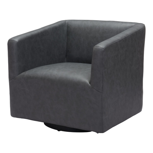 Homeroots 30" Gray And Black Faux Leather Arm Chair   556497