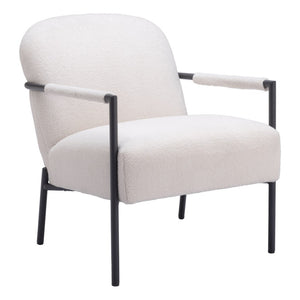HomeRoots 26" Chic Ivory & Black Faux Shearling Arm Chair - Modern Accent for Living Rooms & Offices 556498