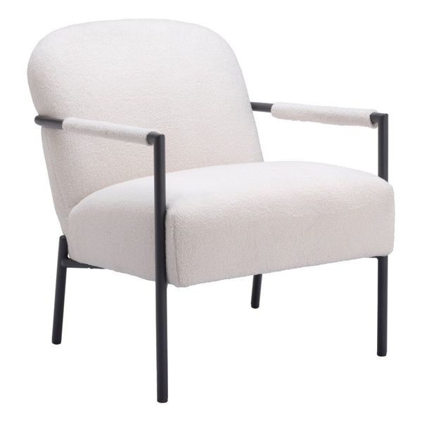 HomeRoots 26" Chic Ivory & Black Faux Shearling Arm Chair - Modern Accent for Living Rooms & Offices 556498