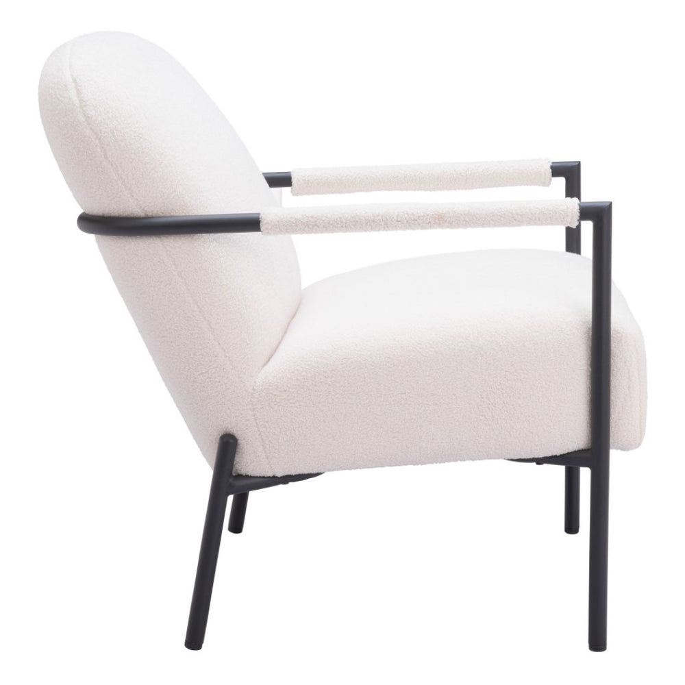 HomeRoots 26" Chic Ivory & Black Faux Shearling Arm Chair - Modern Accent for Living Rooms & Offices 556498