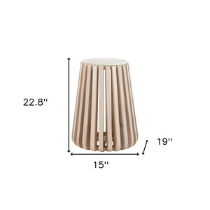 Homeroots 23" Distressed White Marble And Wood Round Drum End Table - Rustic Charm For Any Living Space   556503