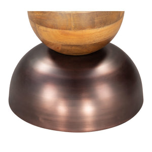 HomeRoots 20" Rustic Round Pedestal End Table in Bronze and Brown - No Assembly, Ideal for Small Spaces 556505