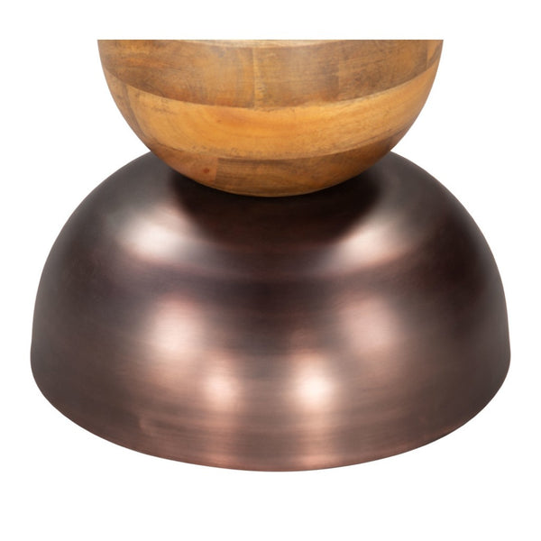 HomeRoots 20" Rustic Round Pedestal End Table in Bronze and Brown - No Assembly, Ideal for Small Spaces 556505