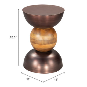 HomeRoots 20" Rustic Round Pedestal End Table in Bronze and Brown - No Assembly, Ideal for Small Spaces 556505