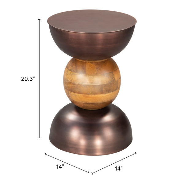 HomeRoots 20" Rustic Round Pedestal End Table in Bronze and Brown - No Assembly, Ideal for Small Spaces 556505