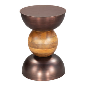 HomeRoots 20" Rustic Round Pedestal End Table in Bronze and Brown - No Assembly, Ideal for Small Spaces 556505