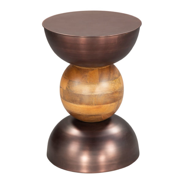 HomeRoots 20" Rustic Round Pedestal End Table in Bronze and Brown - No Assembly, Ideal for Small Spaces 556505