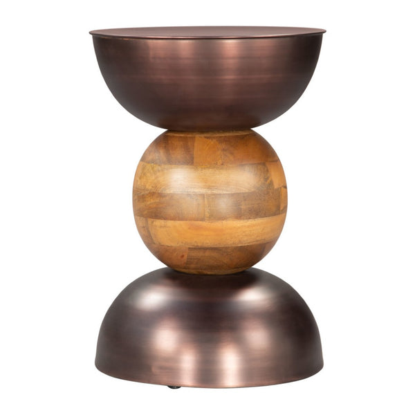 HomeRoots 20" Rustic Round Pedestal End Table in Bronze and Brown - No Assembly, Ideal for Small Spaces 556505