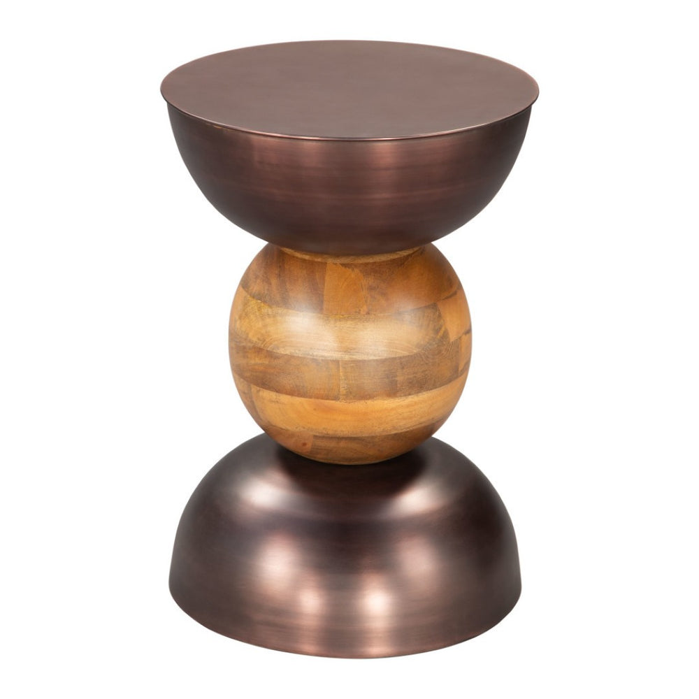 HomeRoots 20" Rustic Round Pedestal End Table in Bronze and Brown - No Assembly, Ideal for Small Spaces 556505