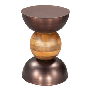 HomeRoots 20" Rustic Round Pedestal End Table in Bronze and Brown - No Assembly, Ideal for Small Spaces 556505