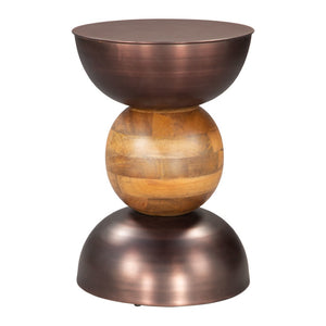 HomeRoots 20" Rustic Round Pedestal End Table in Bronze and Brown - No Assembly, Ideal for Small Spaces 556505