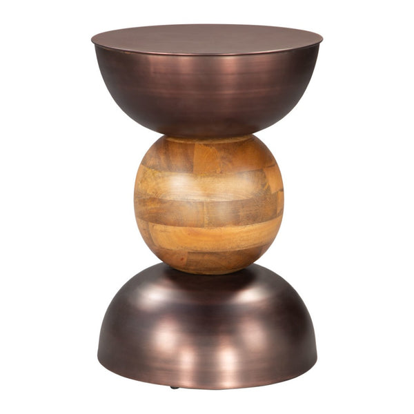 HomeRoots 20" Rustic Round Pedestal End Table in Bronze and Brown - No Assembly, Ideal for Small Spaces 556505