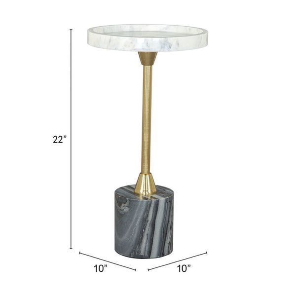Homeroots 22" Gold Gray And White Marble Pedestal End Table – Chic Iron Base For Modern Elegance In Any Room   556506
