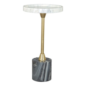 HomeRoots 22" Luxe Gold Gray White Marble Iron Round Pedestal End Table - Chic, Versatile Small Space Accent 556506