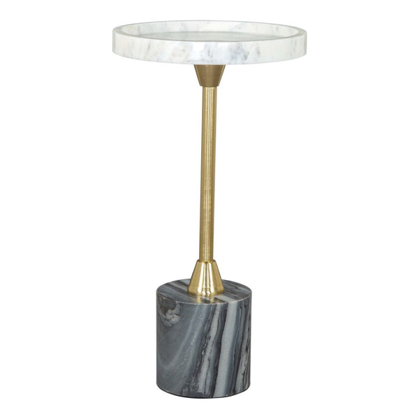 HomeRoots 22" Luxe Gold Gray White Marble Iron Round Pedestal End Table - Chic, Versatile Small Space Accent 556506