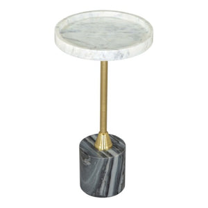Homeroots 22" Gold Gray And White Marble Pedestal End Table – Chic Iron Base For Modern Elegance In Any Room   556506
