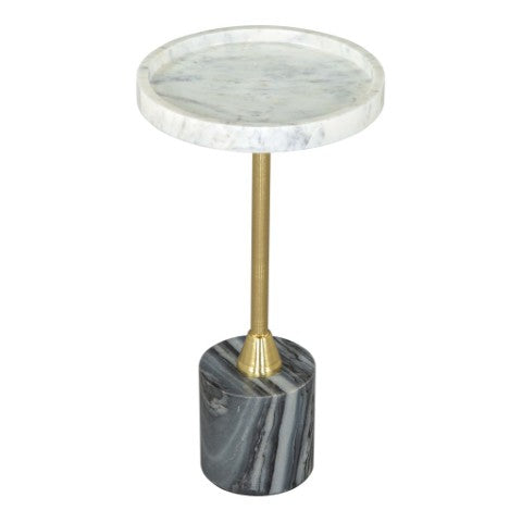 Homeroots 22" Gold Gray And White Marble Pedestal End Table – Chic Iron Base For Modern Elegance In Any Room   556506