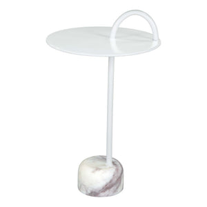 HomeRoots 25" Elegant White Iron and Marble Round Pedestal End Table - Modern Design for Stylish Spaces 556509