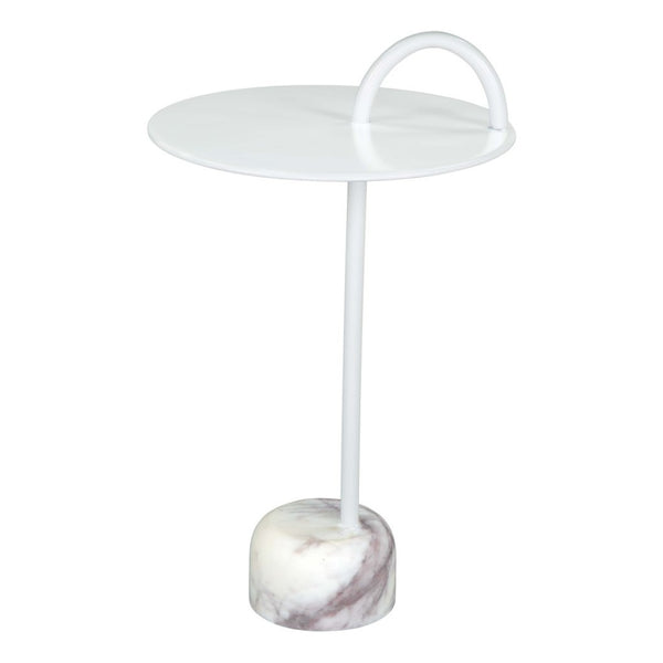 HomeRoots 25" Elegant White Iron and Marble Round Pedestal End Table - Modern Design for Stylish Spaces 556509