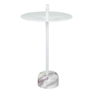 HomeRoots 25" Elegant White Iron and Marble Round Pedestal End Table - Modern Design for Stylish Spaces 556509