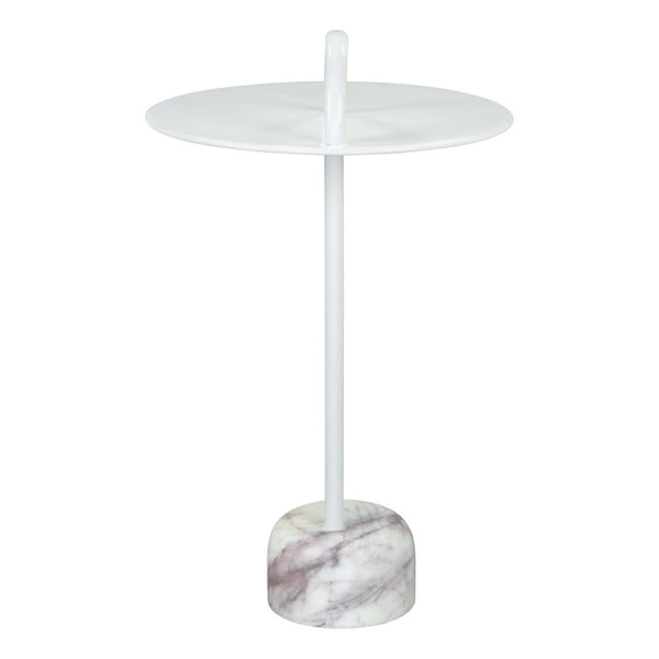 HomeRoots 25" Elegant White Iron and Marble Round Pedestal End Table - Modern Design for Stylish Spaces 556509