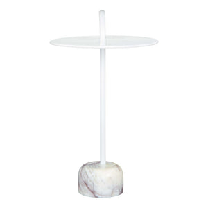 HomeRoots 25" Elegant White Iron and Marble Round Pedestal End Table - Modern Design for Stylish Spaces 556509