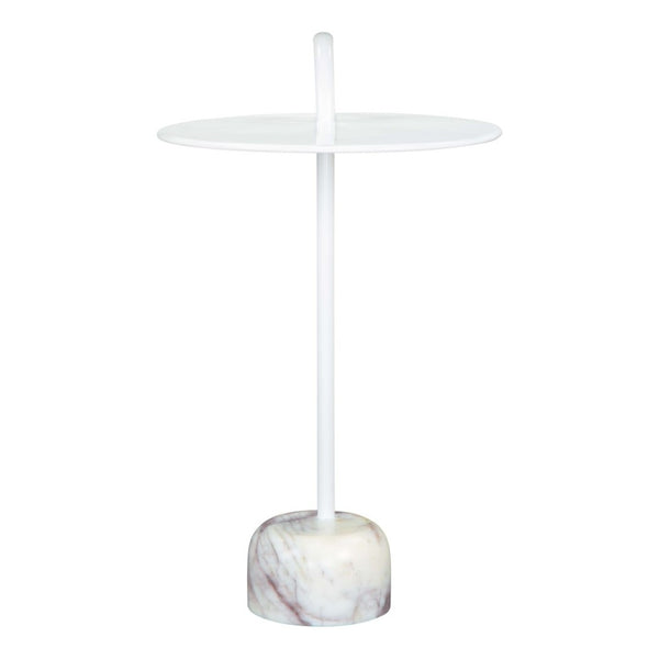 HomeRoots 25" Elegant White Iron and Marble Round Pedestal End Table - Modern Design for Stylish Spaces 556509