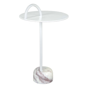 HomeRoots 25" Elegant White Iron and Marble Round Pedestal End Table - Modern Design for Stylish Spaces 556509
