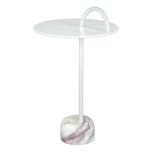 HomeRoots 25" Elegant White Iron and Marble Round Pedestal End Table - Modern Design for Stylish Spaces 556509