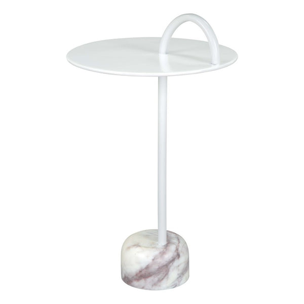 HomeRoots 25" Elegant White Iron and Marble Round Pedestal End Table - Modern Design for Stylish Spaces 556509