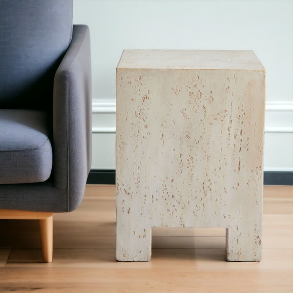 Homeroots 20" Beige Faux Stone Square End Table - Modern Elegance For Your Living Room Decor & Style   556510