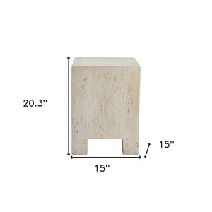Homeroots 20" Beige Faux Stone Square End Table - Modern Elegance For Your Living Room Decor & Style   556510