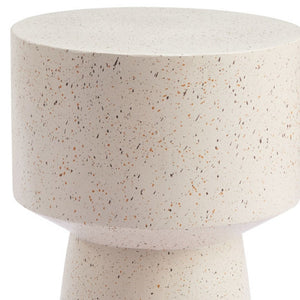 HomeRoots 18" Beige Faux Stone Round Pedestal End Table - Modern Accent for Living Rooms, Bedrooms & Entryways 556511