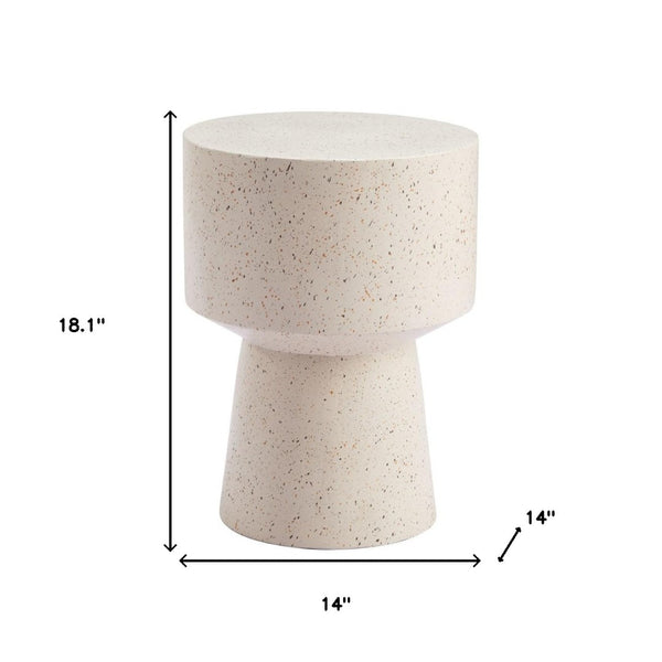 HomeRoots 18" Beige Faux Stone Round Pedestal End Table - Modern Accent for Living Rooms, Bedrooms & Entryways 556511