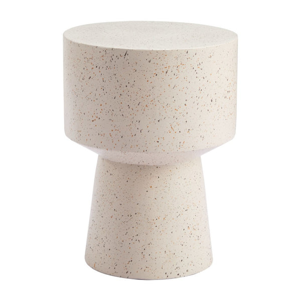 HomeRoots 18" Beige Faux Stone Round Pedestal End Table - Modern Accent for Living Rooms, Bedrooms & Entryways 556511